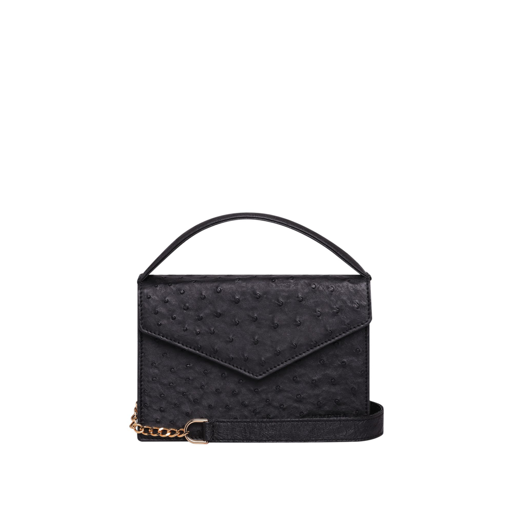 Kleine Henkeltasche aus Straußenleder in schwarz